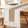 Nordic ins cotton and linen table, flag, bed, tail scarf, color-blocked knot, tassel, living room, TV cabinet, coffee table, long tablecloth, tea setting details Picture